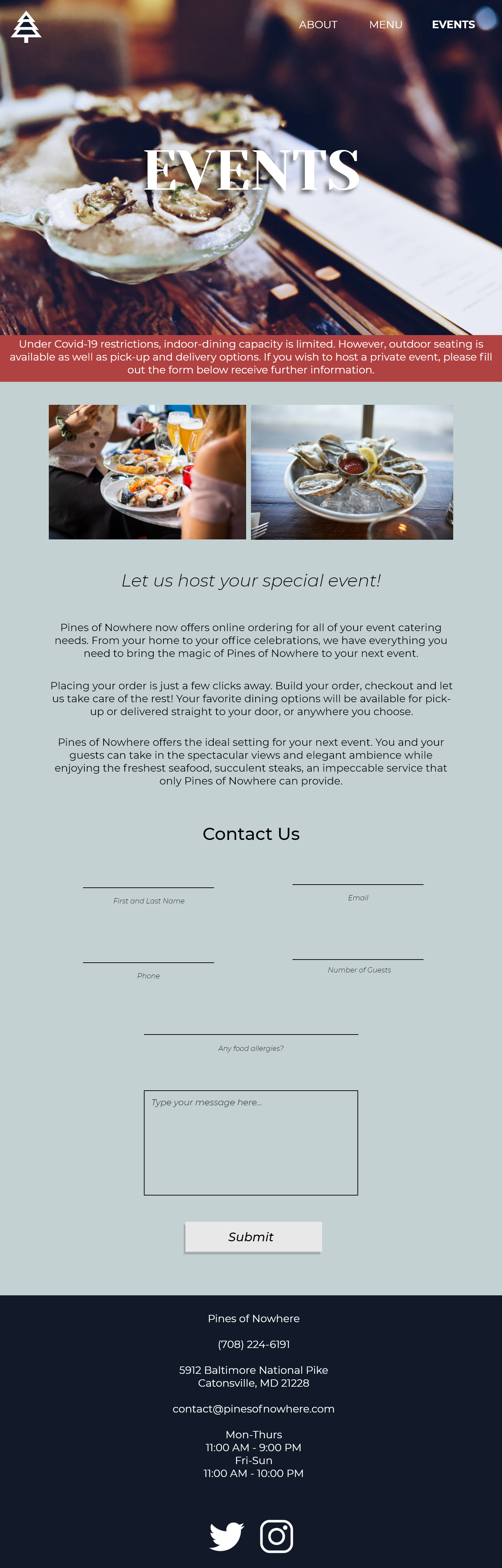 desktop events and catering page